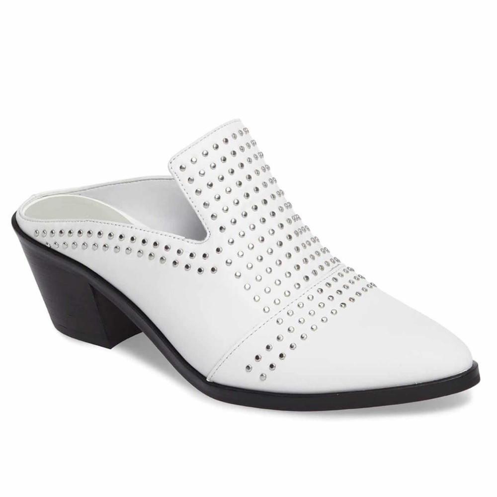 1. State White Lon Leather Casual Studded Mule